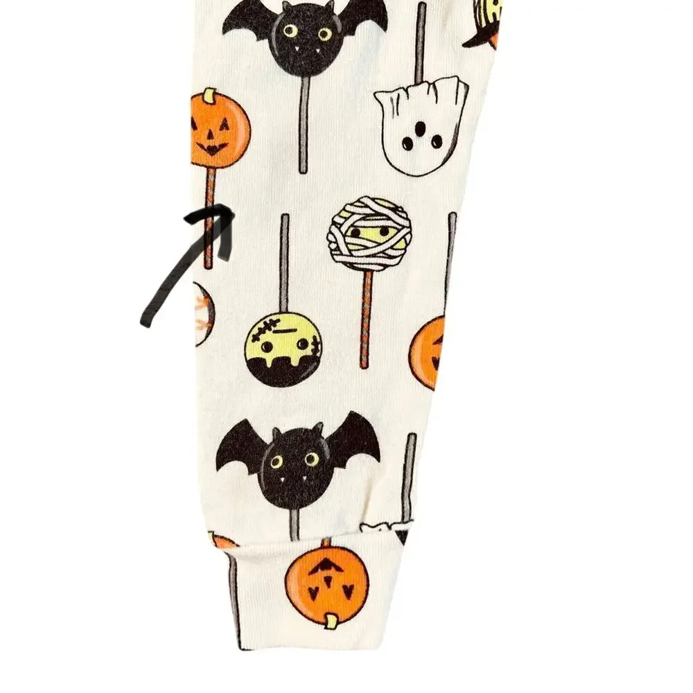 Gap Halloween Dracula Ghosts‎ Bats Cream Ribbed Pajama Pants Set 12-18 month